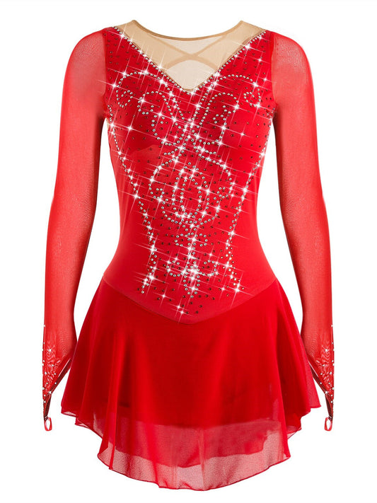 Figure Skating Dress Wear Sequin Women's Girls' Long Sleeve Ice Skating Dancewear Dress