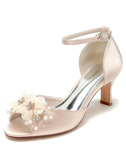 Women's Wedding Shoes Flowers High Heel Open Toe Bridal Shoes