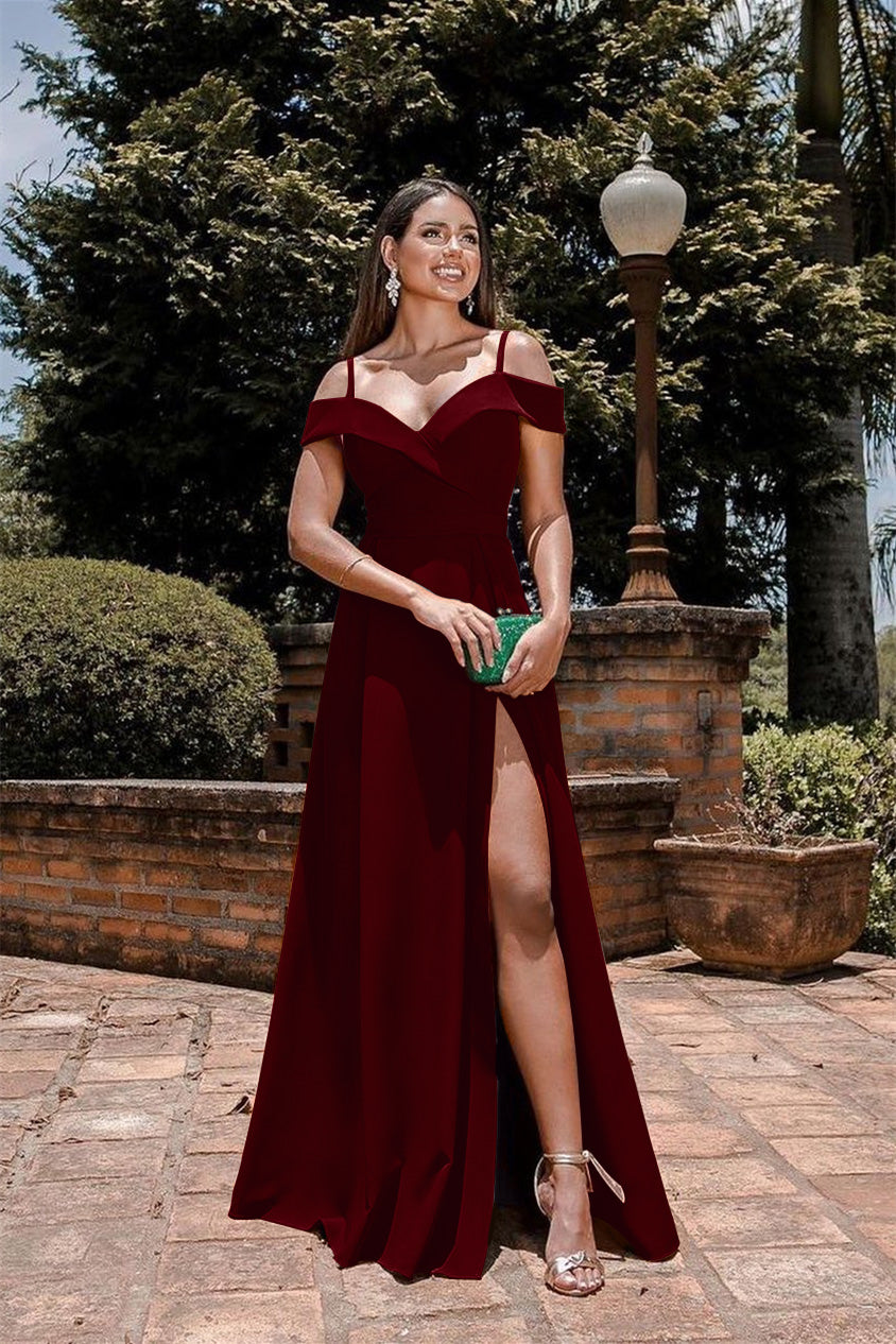 Burgundy Front Split Mermaid Sweetheart Sequins Prom Dress With Spaghetti-Straps ED0305