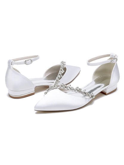 Women's Wedding Shoes Rhinestone Low Heel Pointed Toe Bridal Shoes