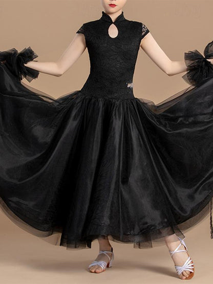 Women's DancewearBallroom Dance Dress Splicing Girls' Performance Training Sleeveless Tulle