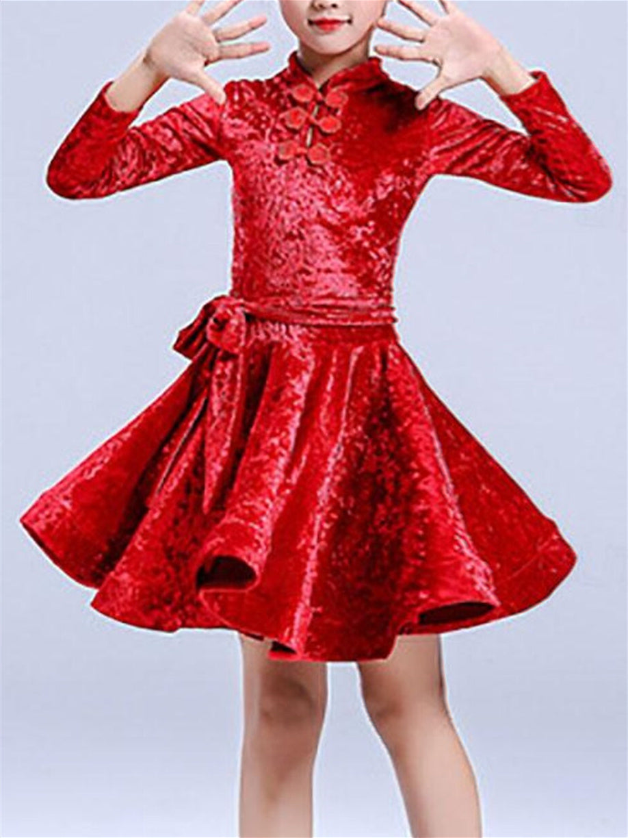 Latin Dance Kids' Dancewear Dress Pure Color Long SleevGirls' Performance & Terylene