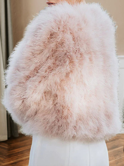 Women‘s Pearl Pink Luxury Faux Fur Warm Bolero Wraps