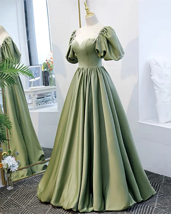 Puffy Sleeves Satin Bridesmaid Dresses  gh1839