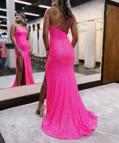 Adelina |Mermaid One-Shoulder Sequins Prom Dress With Tassels