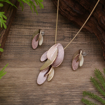 Stylish Enamel Irregular Petal Earrings Necklace Two Pieces Jewelry Set