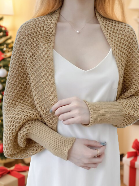 Women's Wrap Bolero Casual Long Sleeves Knitwear with Pure Color