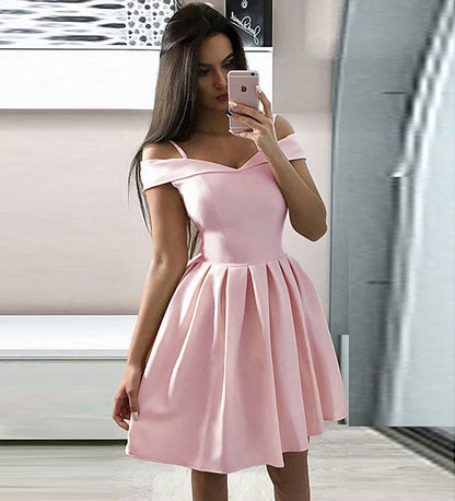 Simple satin short prom dress, homecoming dress  8155