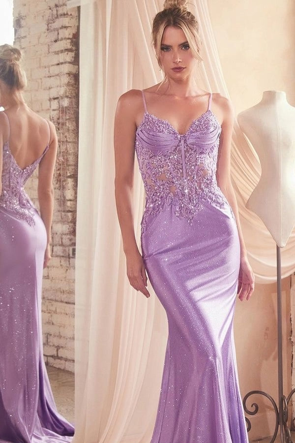 Spaghetti Straps Embroidery Mermaid Prom Dress With Glitter ZT0192