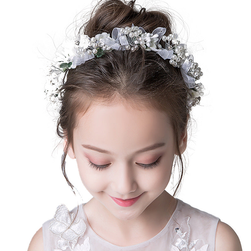 Children's Dress White Lace Pearl Flower Headband Accessories