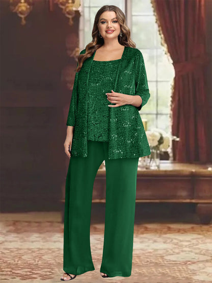 Chiffon Plus Size Mother of the Bride Pantsuits with Jacket & Sequins