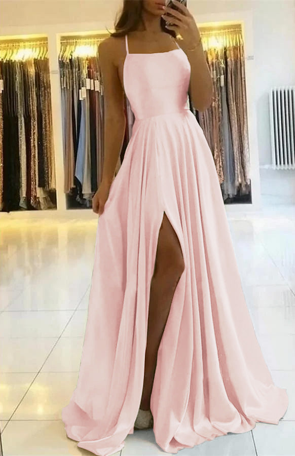 Spaghetti-Straps Prom Dress With Slit PD0178