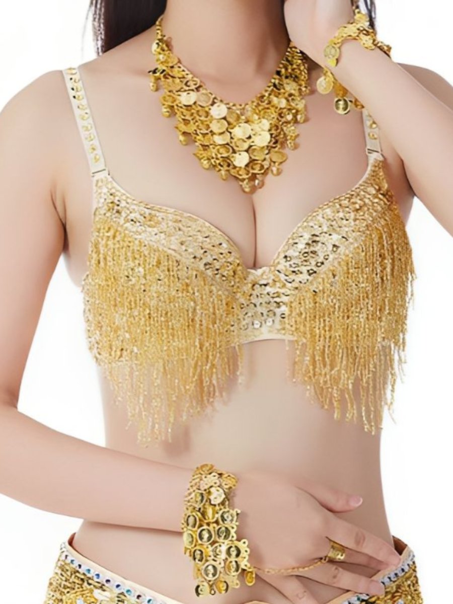 Belly Dancewear Rhinestone Tassel Sleeveless Spaghetti Straps Bra