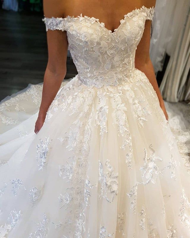 Lace Embroidery Sweetheart Off-The-Shoulder Wedding Dresses Ball Gowns    fg4510