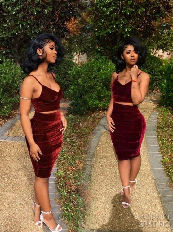 Short Two Piece Burgundy Prom Dresses Homecoming Dresses    fg3814