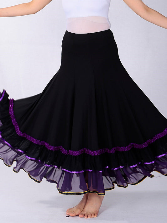 Women's Dancewear Ballroom Dance Skirts Ruffle Splicing Women's Performance Training High Polyester