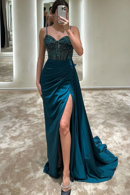 Elegant Spaghetti strap Prom Dress Sweetheart Split Dress With Beads LY0002