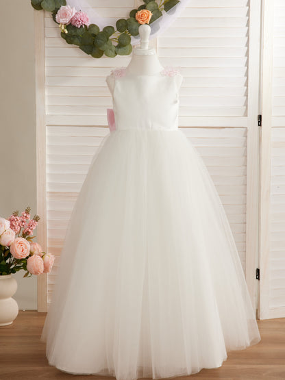 Ball-Gown/Princess 3d Flower Tulle Floor-length Ivory Flower Girl Dress