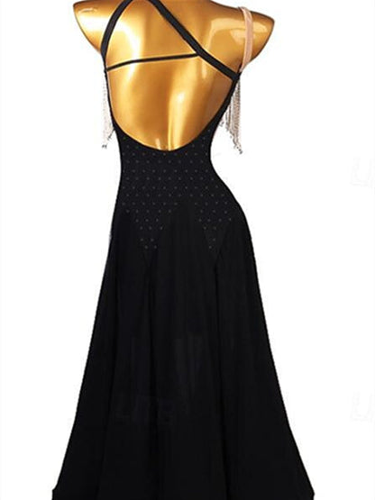 Women's Dancewear Ballroom Dance Dress Rhinestone Tassel Paillette Women's Performance Party Sleeveless