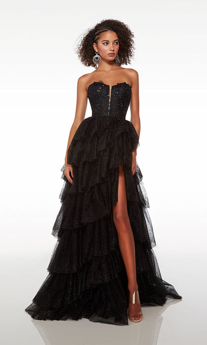 Formal Prom Dress Long Tulle With Slit Gloves Gown V Neck Sleeveless YL0322