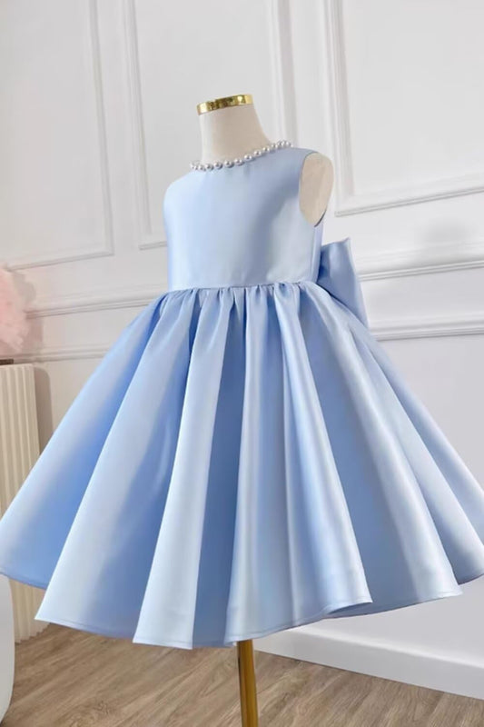 Beading V-Neck Back Sleeveless Floor Length Flower Girl Party Dress with Bow