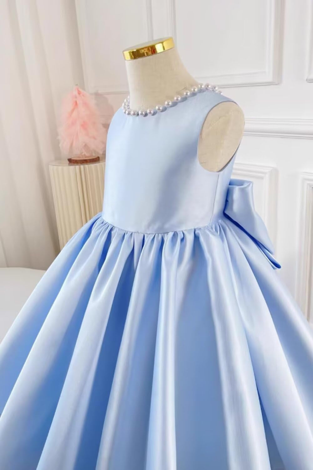 Beading V-Neck Back Sleeveless Floor Length Flower Girl Party Dress with Bow