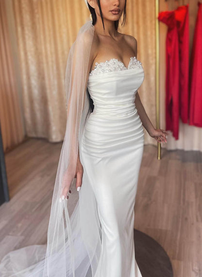 Sheath/Column Off-the-Shoulder Floor-length Lace Wedding Dress