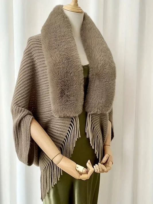 Women's Khaki Imitation Cashmere Long Sleeves Fashionable Wrap/Shawl