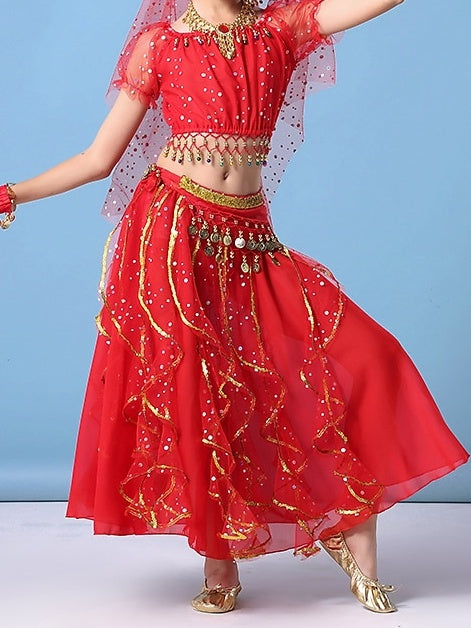 Belly Dance Kids' Dancewear Top Girls' Performance With Paillette & Gold Coin & Tassel & Cascading Ruffles