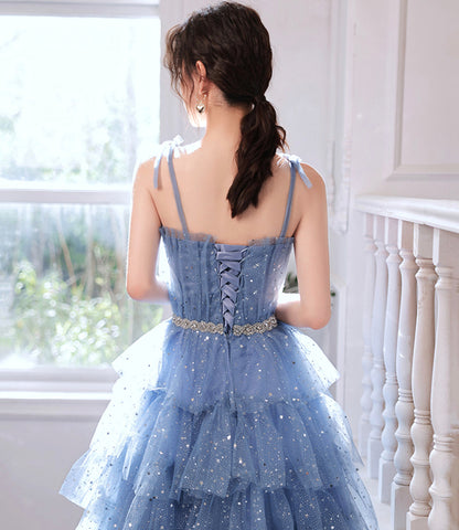 Blue tulle off shoulder prom dress homecoming dress  8896