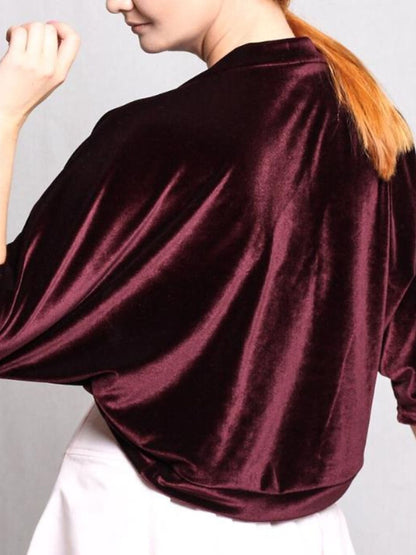 Women's Burgundy Velvet Elegant Half Sleeves Wrap Shrug Bolero