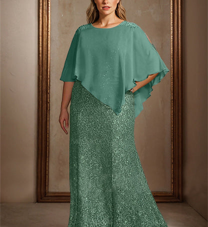 Chiffon Scoop Floor-Length Mother of the Bride Pantsuits with Beading Sequins