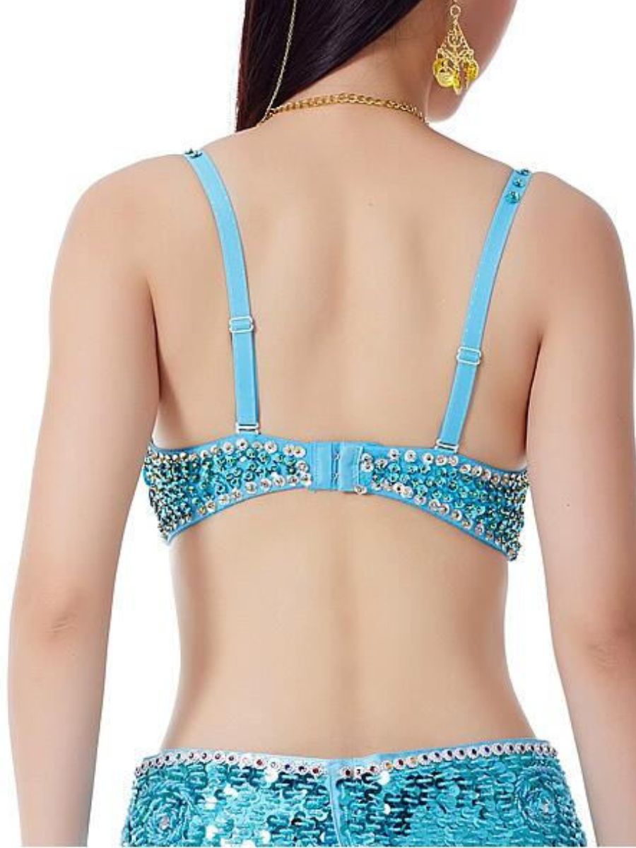 Belly Dancewear Rhinestone Sequin Sleeveless Spaghetti Bra