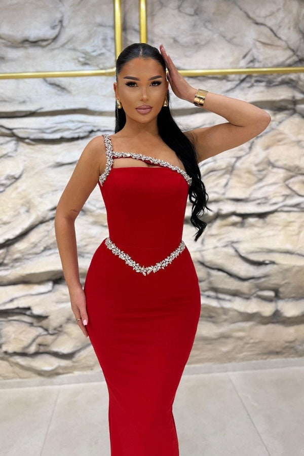 Red Beaded Mermaid One-Shoulder Prom Dress ZT0261