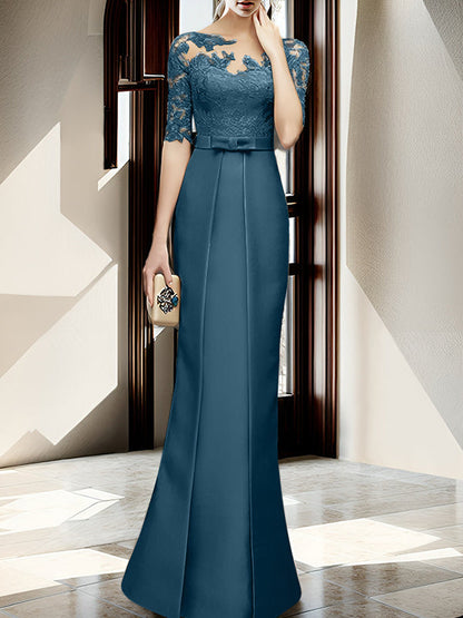 Sheath/Column Illusion Neck Floor-length Mother of the Bride Dresses