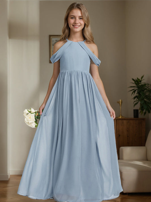 A-Line/Princess Off-the-Shoulder Sleeveless Junior Bridesmaid Dresses with Pleats