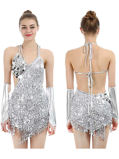 A-Line/Princess V-Neck Halter Sleeveless Short/Mini Vintage Dress with Sequins & Tassel Fringe