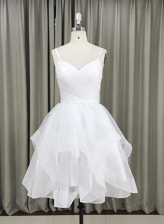 Lovely White Tulle V-Neckline Short Party Dress,Homecoming Dressgh328