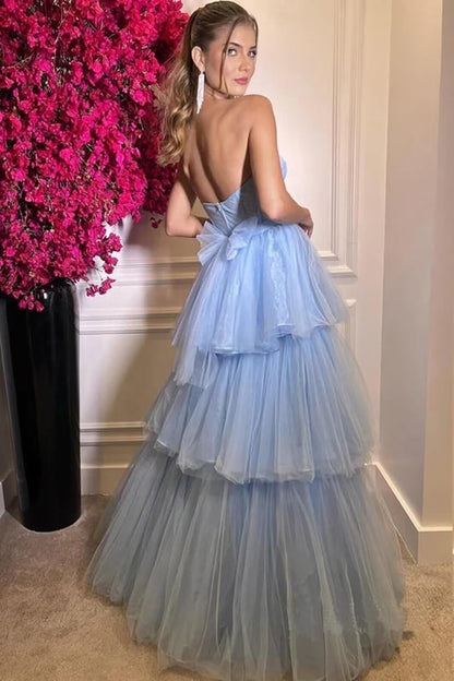 Kaylee |A-line Tiered Ruffled Long Tulle Prom Dress