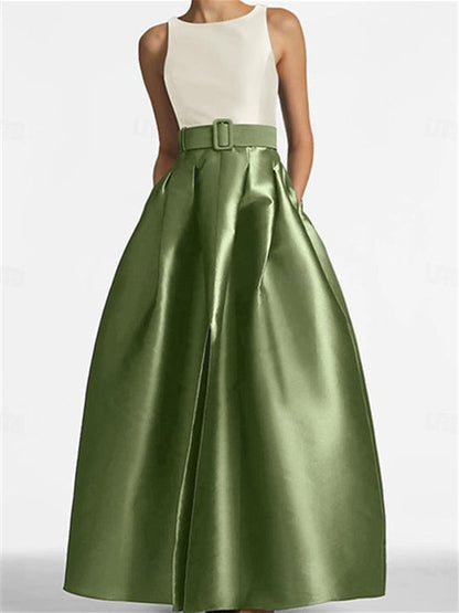 A-Line/Princess Scoop Sleeveless Floor-Length Evening Dresses with Belt