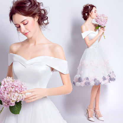 White satin tulle short prom dress white homecoming dress  8898