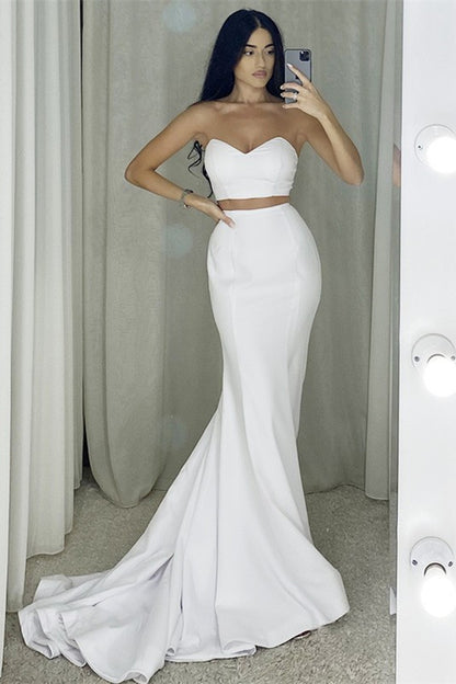 White Two Pieces Mermaid Prom Dress PD0206