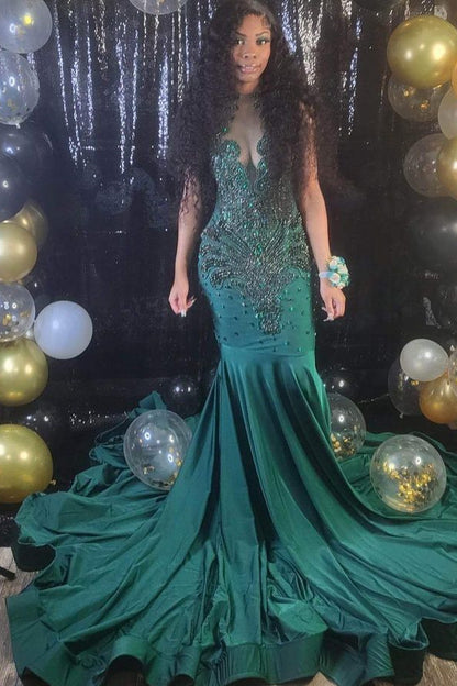 edgynewlook Mermaid Dark Green Sequins Prom Dress Beaded With Appliques