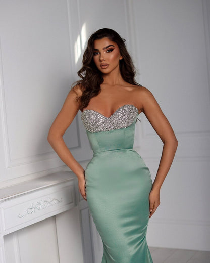 edgynewlook Sweetheart Sage Mermaid A Line Prom Dress With Pearls