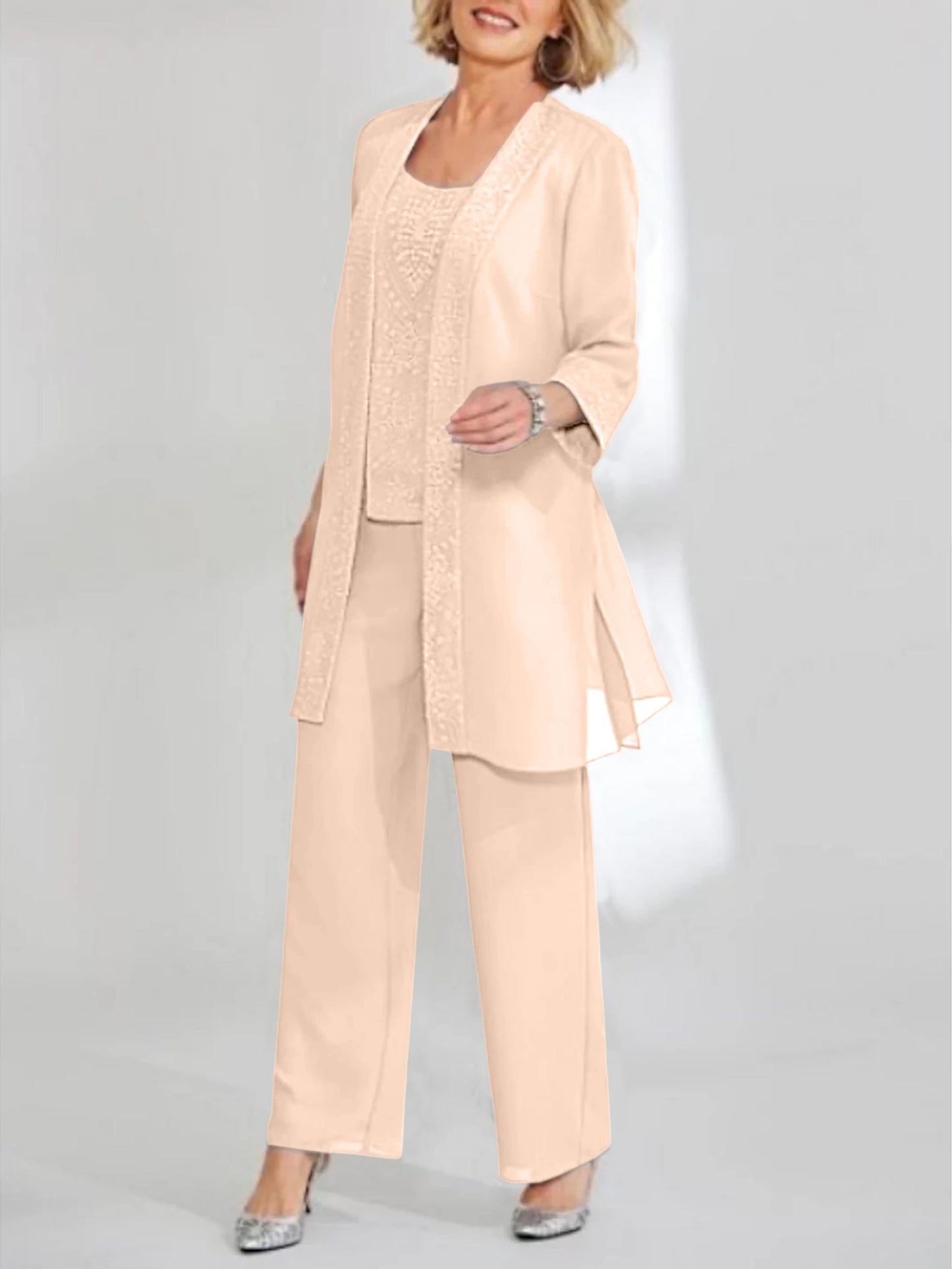 Chiffon Scoop Ankle-Length Mother of the Bride Pantsuits with Jacket