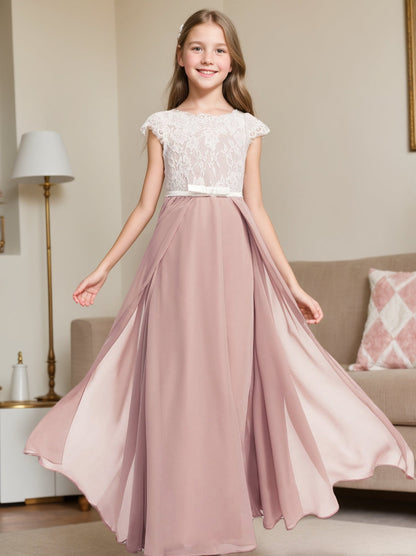 A-Line/Princess Short Sleeves Lace Junior Bridesmaid Dresses