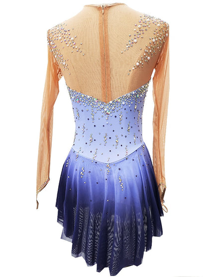 Figure Skating Dress Women's Girls' Dancewear Thumbhole High Elasticity Crystal/Rhinestone Long Sleeve Ice Skating Dress