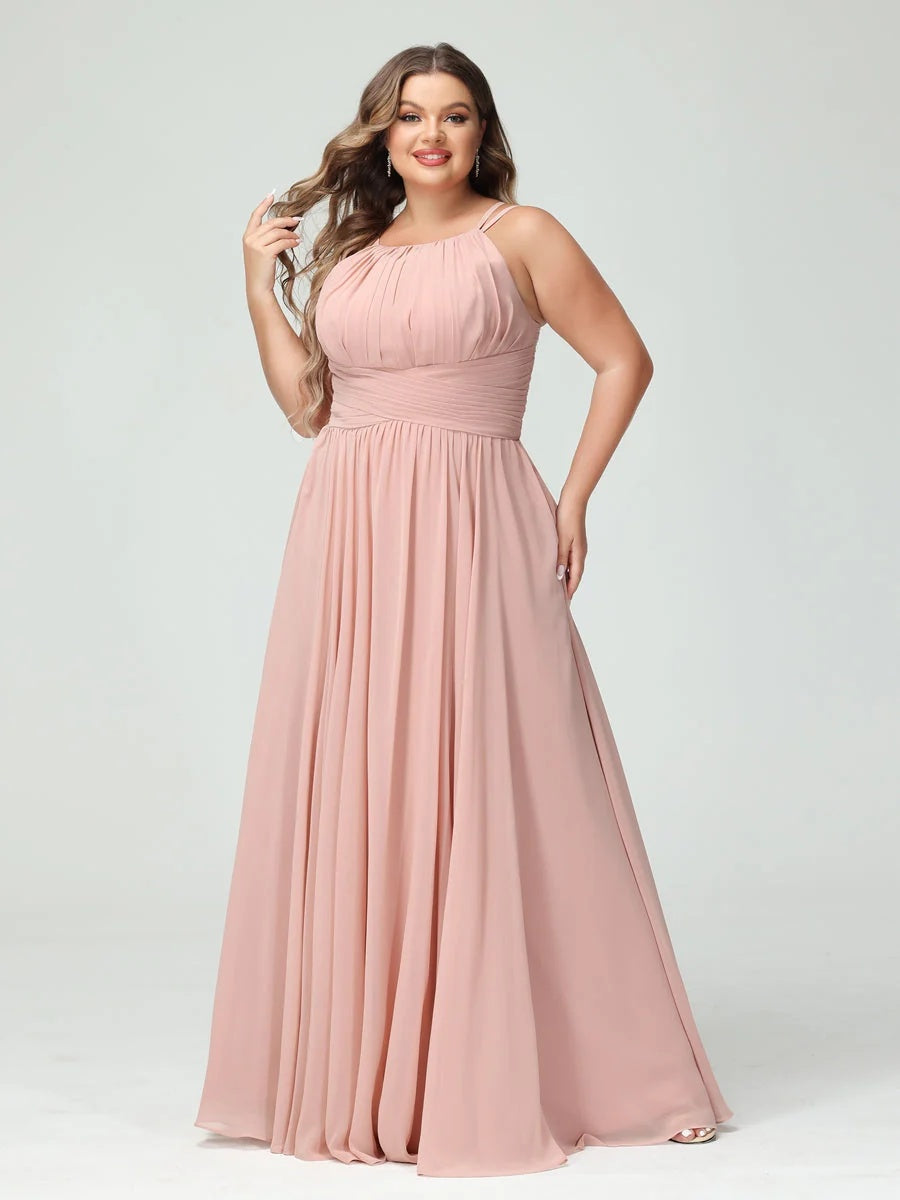 A-Line/Princess Spaghetti Straps Sleeveless Plus Size Bridesmaid Dresses with Pockets