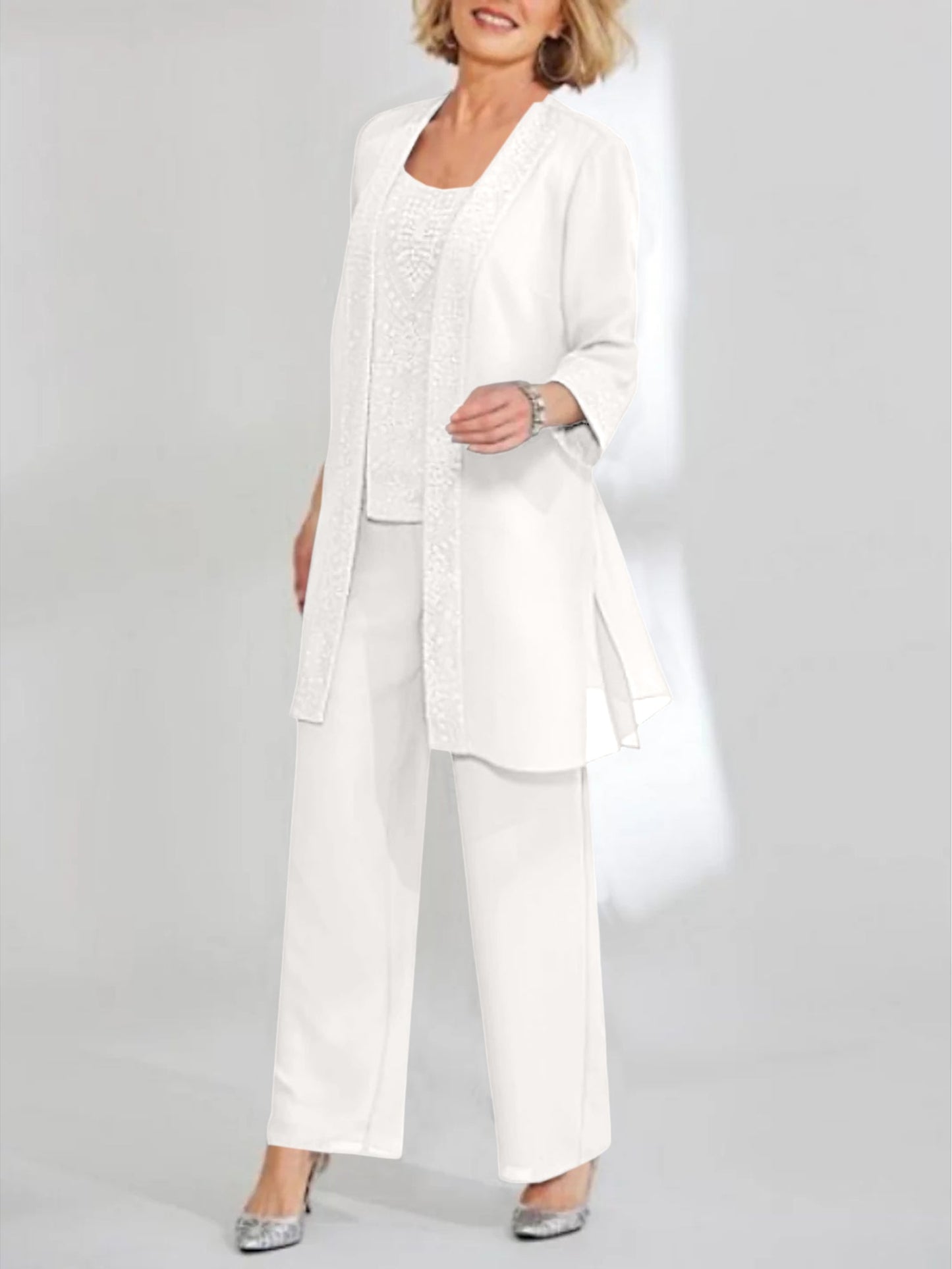 Chiffon Scoop Ankle-Length Mother of the Bride Pantsuits with Jacket