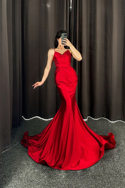 Red Mermaid Long Spaghetti-Straps Charming Prom Dress ZT0286